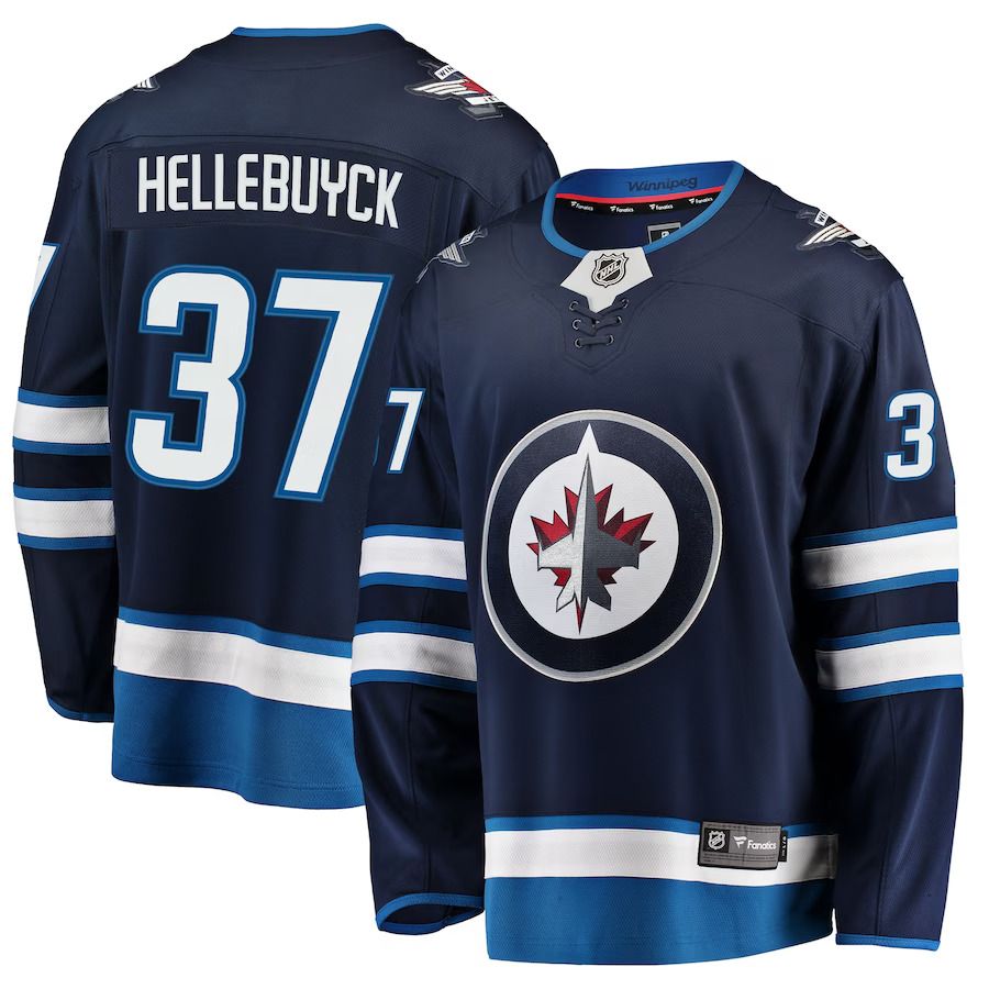 Men Winnipeg Jets #37 Connor Hellebuyck Fanatics Branded Navy Breakaway Replica NHL Jersey->customized nhl jersey->Custom Jersey
